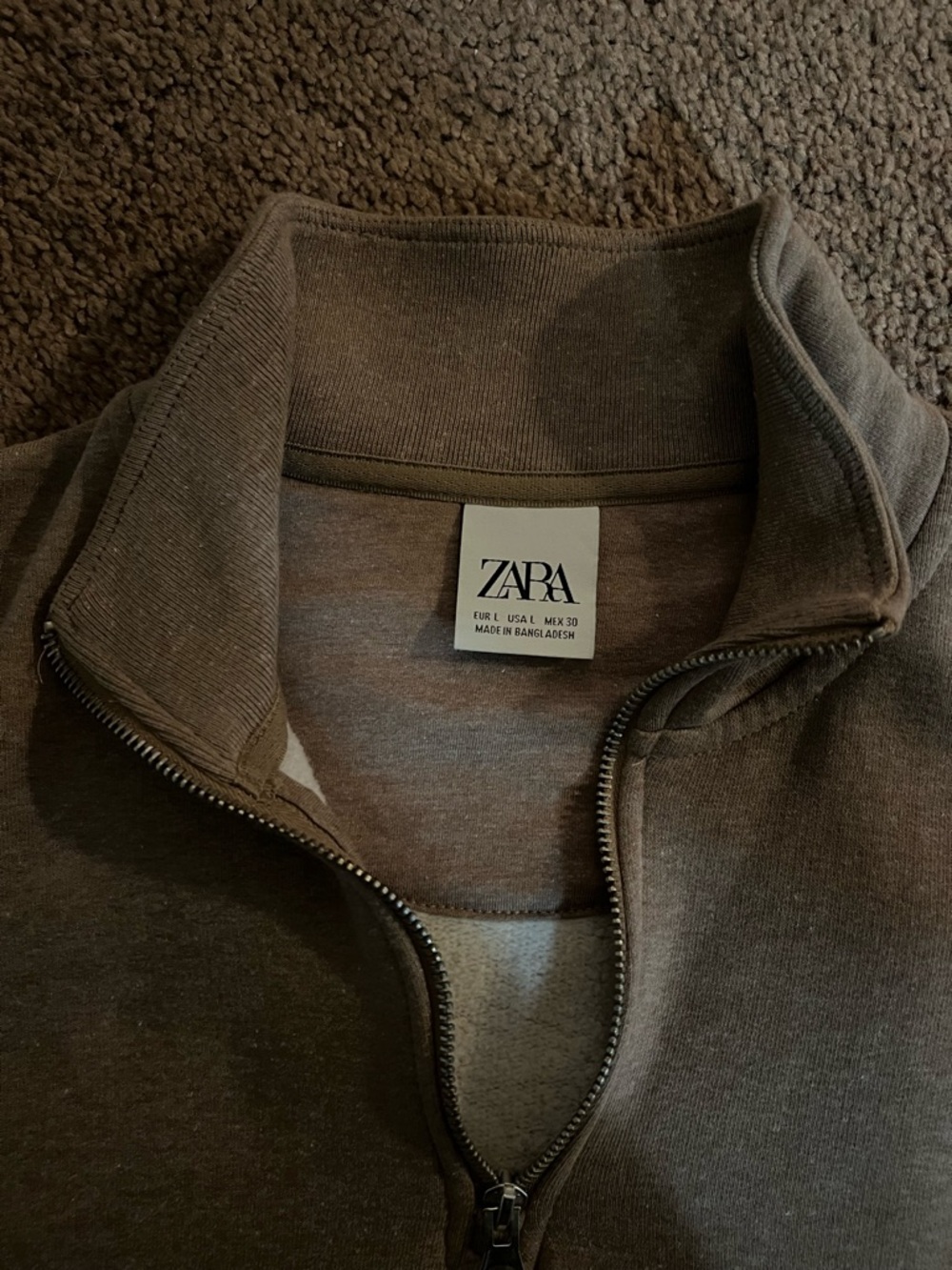 Zara Men's Olive-Brown Zip-Up Sweater